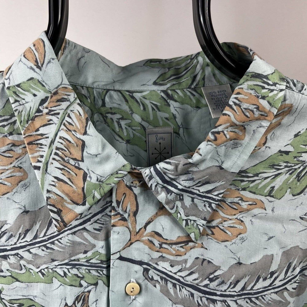 Burma Bibas Blue Short Sleeve Button-Down Shirt XXL NWT Tropical Leaves - Picture 3 of 12